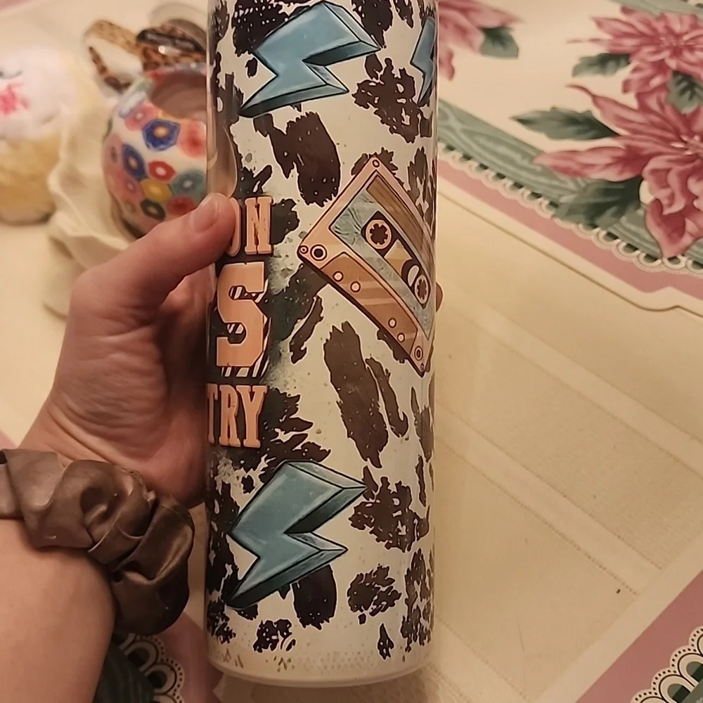 90'sCountry Themed Party Tumbler 20oz Vintange Cow Milk Patteren Stainless Steel